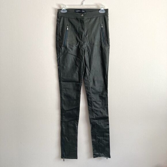 Long Tall Sally Black Faux Leather Stretch Pants Womens Size 10 Zipper Ankles - Picture 1 of 10